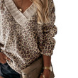 Women's Autumn Collar Leopard Print Casual Sweater Pullover Knitting