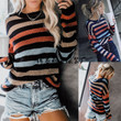Autumn Sweater Striped Stitching Lei Code Shirt
