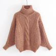 Autumn Pullover High Collar Thick Needle Twist Lantern Sleeve Sweater For Women