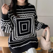 Geometric Pattern Wave Idle Style Sweaters Women's Clothing Knitted Pullover Round Collar Tide
