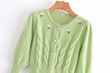 Avocado Green Flower Embroidery Embellished Lantern Sleeve Sweater Women's Coat