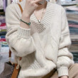 Early Autumn Top Idle Style European Goods V-neck Thick Sweater Cable-knit Women