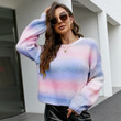 Women's Fashion Gradient Color Knitted Top Sweater Lazy Style Long Sleeve Pullover