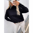 Winter Turtleneck Cuff Button Pullover Solid Color Sweater Women Plus Size Knitwear