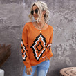 Sweater Women's Autumn Clothing Round Neck Ethnic Pattern Cashmere-like Knitted Top For Women