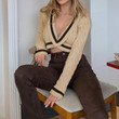 Spring Sexy Waist Hollow-out Deep V Cable-knit Sweater Long Sleeve Outer Wear Underwear Top Women's Clothing
