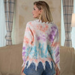 Women's V-neck Pullover Cropped Sweater Female Personalized Hip Hop Tie-dye Fringed Top