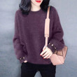 Thickened Imitation Marten Idle Style Round Neck Purple Knitwear Sweater Winter Women's Fashion