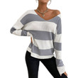 Contrast Color Striped Sweater Women's Loose Fashion Thin V-neck