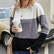 Women's Striped Contrast Color Pullover Knitwear Long Sleeve Loose Round Neck Sweater Women