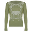 Winter Long Sleeve Heart Vintage Printed Sweater Round Neck Woolen Top