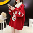 Christmas Deer Lapel Knitwear Red Sweater Women's Thick Loose Outer Wear Cartoon Bottoming Shirt Fashion