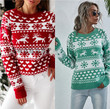 Christmas Sweater Women's Elk Knitted Round Neck Snowflake Pullover
