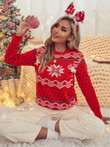 Women's Christmas Pullover Red Round-neck Cotton Printed Street Hipster Sweater