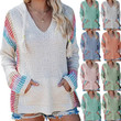 Women's Knitwear Striped Color Matching Hooded Long Sleeve Pullover Loose Sweater