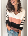 Sweater Splicing Knitwear Loose Mixed Color V-neck Striped Top