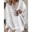 Sweater Women's Lace V-neck Patchwork Sexy Beaded Pullover