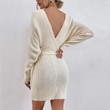 Women's Slim-fit Sexy Sheath Dress V-neck Backless Knitted Sweater