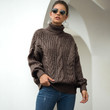 Loose And Idle Knitwear Thick Thread Twist Turtleneck Pullover Women Sweaters