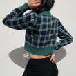 Overseas Women's Clothing College Style Plaid Contrast Color Sweater Cardigan Top