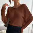 Solid Color And V-neck Sweater Women's Stitching Lace Design Loose Thin Autumn Long Sleeve