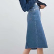 Washed Blue Sheath Women's Split Denim Skirt Midi Mid Evening Dresses