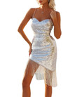 Women's Sier Sling Tassel Dress Sexy Party Formal Evening Dresses