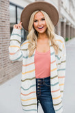 Rainbow Color-blocking Cardigan With Pockets Sweater For Women