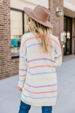 Rainbow Color-blocking Cardigan With Pockets Sweater For Women