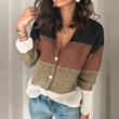 V-neck Color-block Button Sweater Loose Casual Cardigan