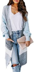 Color Matching Cardigan Bohemian Style Oversized Knitted Sweater Balloon Sleeve Length Jacket