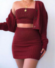 Women's Knitted Shirt Three-piece Sexy Sweater Suit Cardigan Coat Wrapped Chest Skirt