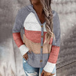 Women's Patchwork Hooded V-neck Single Breasted Cardigan Sweater