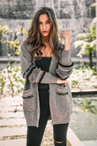 Women's Long-sleeved Knitted Cardigan With Fashionable Pockets
