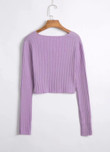 Autumn Sexy V-neck Front Buckle Short Bare Midriff Slim Fit Sweaters Cardigan