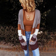 Women's Sweater Coat Loose Color Contrast Patchwork Knitted Cardigan Mid-length