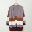 Women's Sweater Coat Loose Color Contrast Patchwork Knitted Cardigan Mid-length