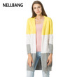 Contrast Color Long Outer Match Knitted Cardigan Women's Rainbow Stitching Sweater Coat