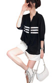 Black V-neck Chiffon Shirt Women's Three-quarter Sleeve Loose Large Size Tup Cardigan Thin Summer
