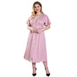 Ruffled Plus Size Women's V-neck Pink Midi Dress Button Skirt Long Dresses