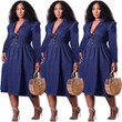 Woven Lapel One-piece Midi Dress Cotton Blue Imitation Denim High Waist Pure Color Long Dresses
