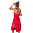 Women's Red High Slit Satin Dress Sexy Slingback Backless Strap Midi Long Dresses