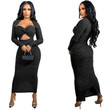 Women's Long Sleeves Cropped Dress Solid Color Sexy Nightclub Long Dresses