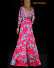 Summer Women's Digital Printing V-neck Long-sleeve Dress Long Dresses