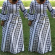 Plus Size Women Long Sleeve Spring Print African Dress Gown Long Dresses