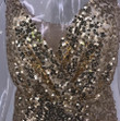 Sexy V-neck Split Sleeveless Gold Sequins Glitter Dress Long Long Dresses