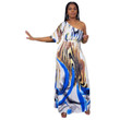 Women's Fashion Casual Milky White Printed One-sleeve Off-the-shoulder Dress Long Long Dresses