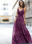 Leopard Print V-neck Suspender Dress Long Long Dresses