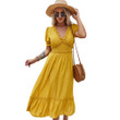 Design Light Yellow Dress Sexy Waist-slimming Long Dresses