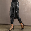 Loose Leather Pants Women's Solid Color Side Pocket Ankle-length Black Skinny Bottoms